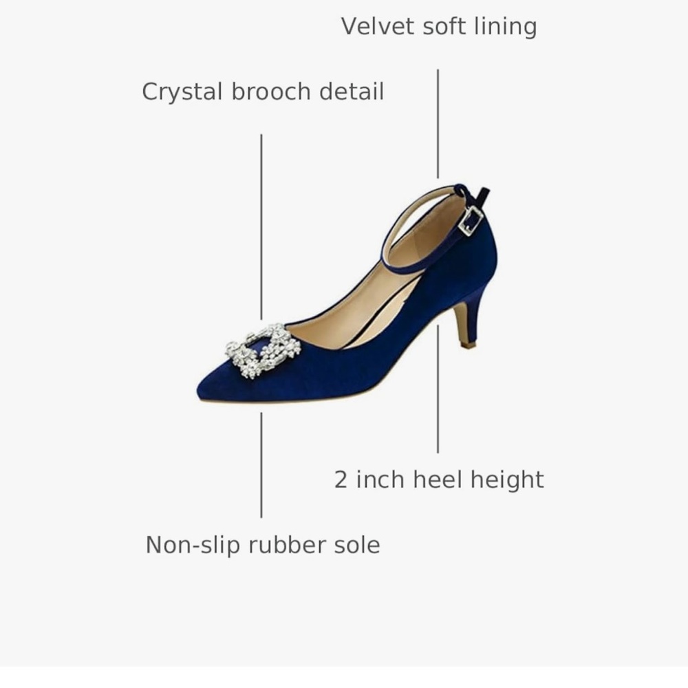 ERIJUNOR Low Heel Pumps for Women Comfort Heels Rhinestone Evening Dress Shoes - Picture 4 of 7